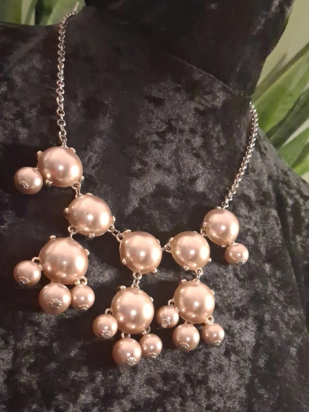 Champagne Bubble Beaded Bib Statement Necklace Like New. 18 +2 In. L